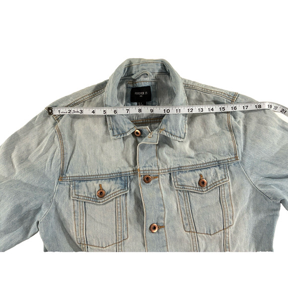 Forever 21 Denim Jean Jacket Boho Button Up Light Wash Men's Small - Picture 4 of 7